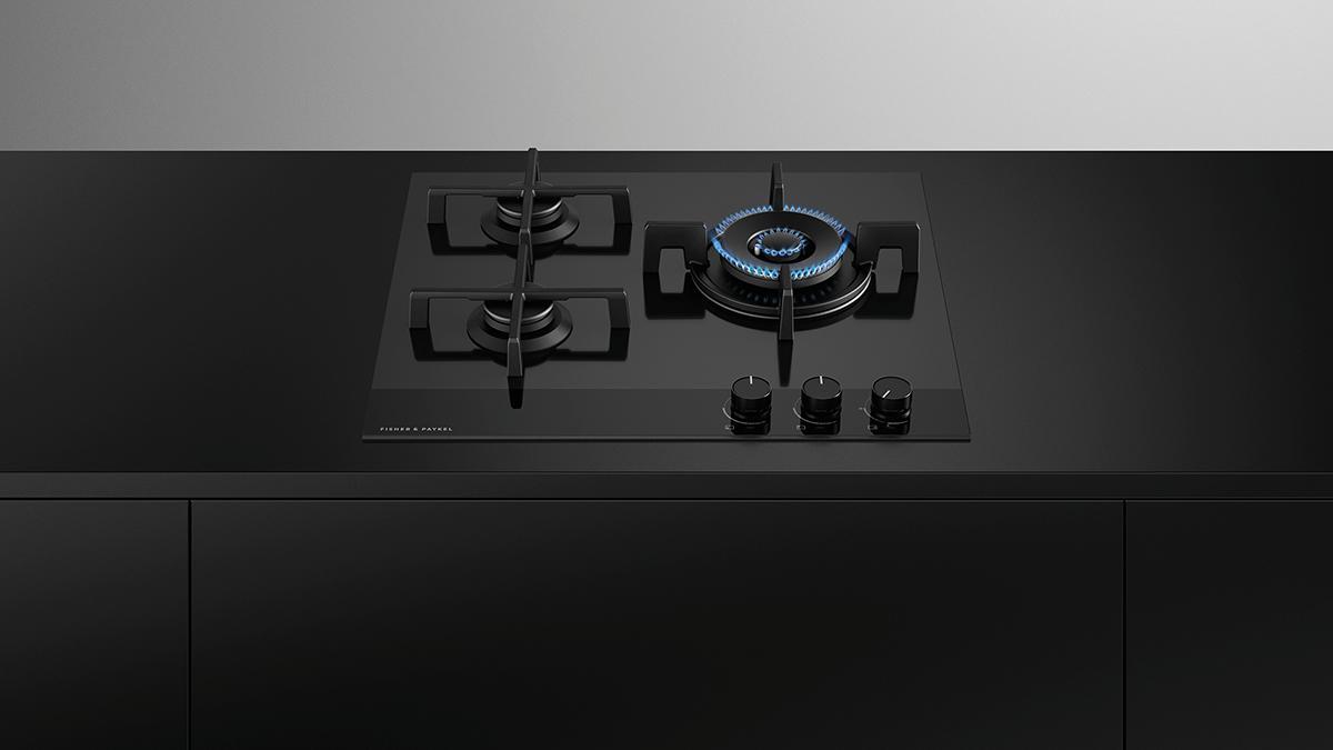 Fisher_Paykel CG603DLPGB4 600mm Wide 'Gas on Glass' 3 Burner LPG Minimal Style