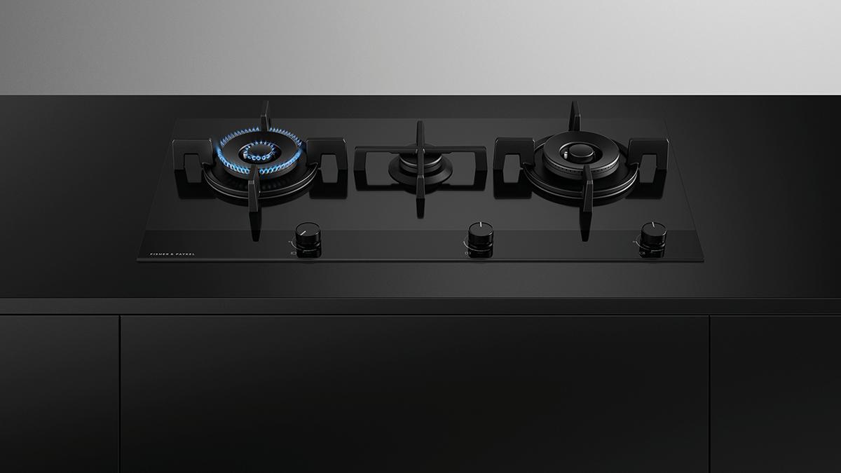 Fisher_Paykel CG903DNGGB4 900mm Wide 'Gas on Glass' 3 Burner Linear Layout Minimal Style