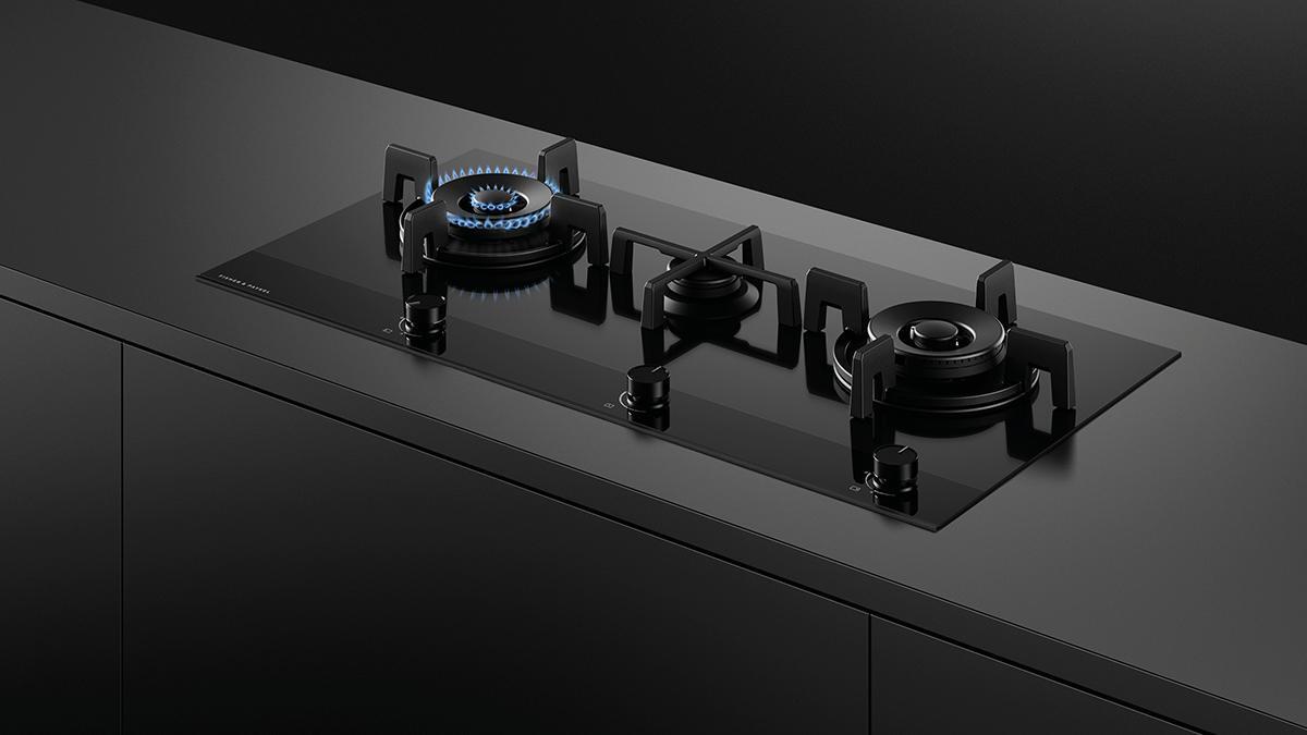 Fisher_Paykel CG903DNGGB4 900mm Wide 'Gas on Glass' 3 Burner Linear Layout Minimal Style