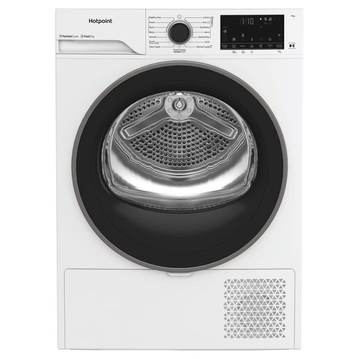Hotpoint CHD94MWBSUK Fabric Care 9KG - 60cm Heat Pump Tumble Dryer White with Black Door