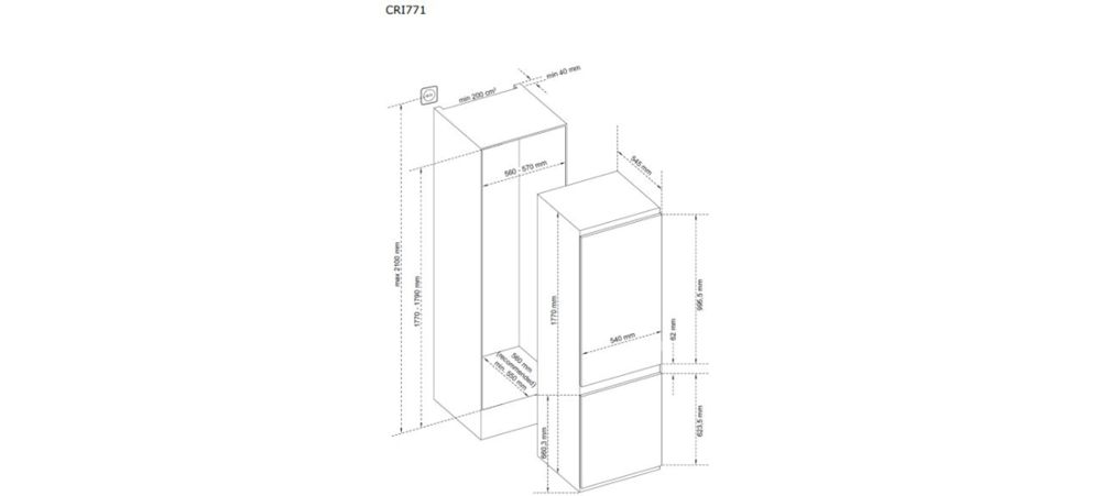 Cda CRI771 Integrated 70/30 fridge freezer fast freeze, Reversible Doors