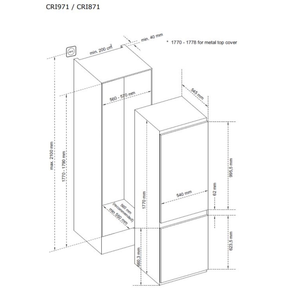 Cda CRI971 Integrated 70/30 fridge freezer, fast freeze, Reversible Doors, TNF