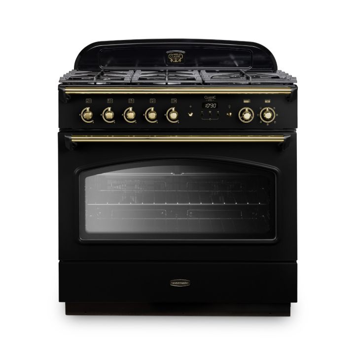 Rangemaster CLAS90FXDFFBL/B CLASSIC FX 90 Dual Fuel Black Brass Trim