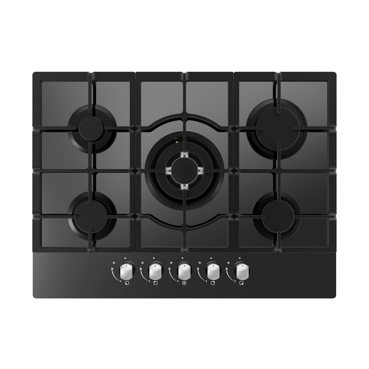 Cata UBGOG701BK 70cm Black Glass 5 Burner Nat Gas Hob