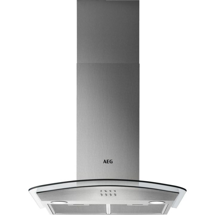 Aeg DTB3653M 60cm Curved Glass Wall Chimney Hood, Mecanical Push Buttons, LED Lighting