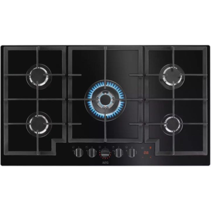 Aeg HKB95450NB 90cm Flamelight, Gas On Glass Hob, StepPower controls