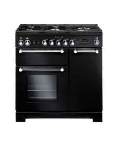 Rangemaster KCH90DFFBL/C Kitchener 90 Dual Fuel Range Cooker in Black/Chrome - 81420