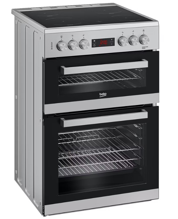 Beko EDC634S 60cm Double Oven Electric Cooker with Ceramic Hob - Silver