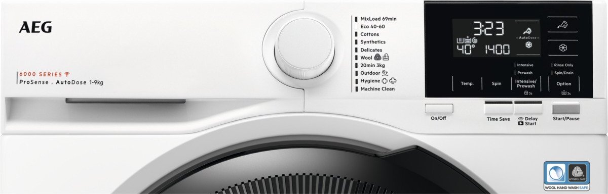 Aeg LFR61944AD Connected Freestanding washing machine. 6000 Series, AutoDose and ProSense, 9kg wash capacity